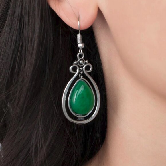 Paparazzi Jewelry Accessories - Mountain Mantra - Green Earrings - Vintage - Picture 3 of 4